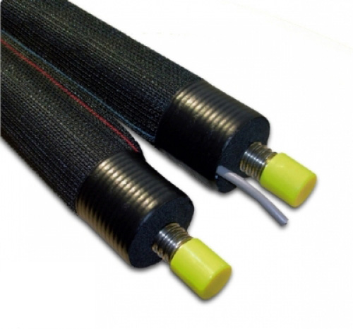 Flexibles isoliertes Solardoppelrohr DN16/10m (19mm Iso) mit Schutzgewebe, Fühlerkabel u. Verschraubungssets (10m-Rolle)
