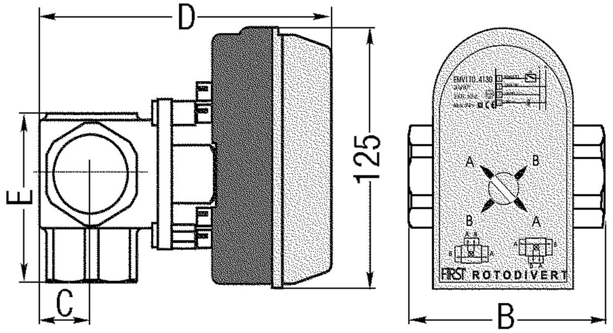 3-Wege-Motor-Umschaltventil 1 1/4" (Rotodivert 230 Volt) Kvs 10; mit integriertem Relais zur Umschaltung, Stellzeit 18 s