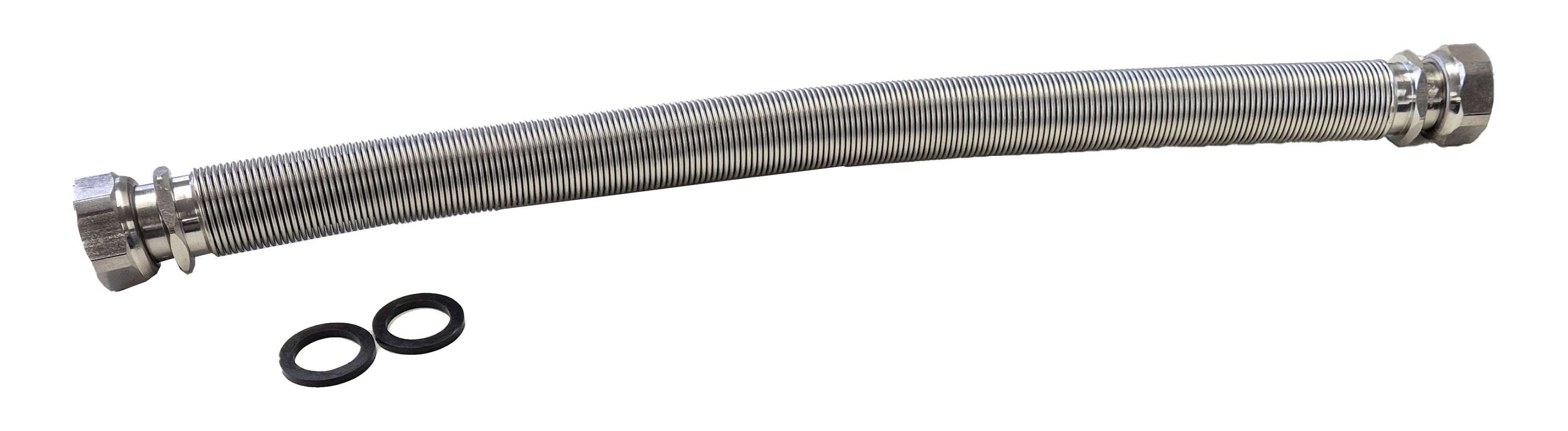 Hochflexible, in Länge ausziehbare Fertigschläuche beidseitig mit Überwurfmutter