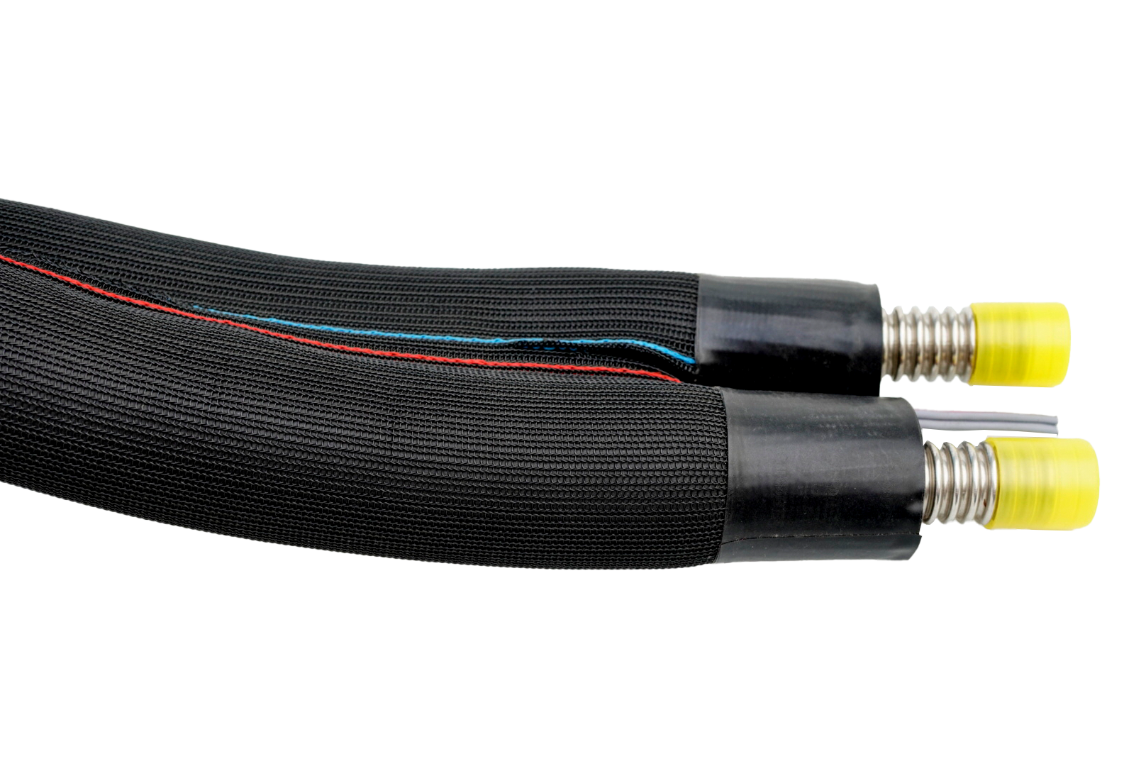 Solar-Doppelrohr mit 13 mm Isolierung, Schutzgewebe und Fühlerkabel  inkl. Verschraubungssets, vorkonfektionierte Edelstahlwellrohre weitgewellt