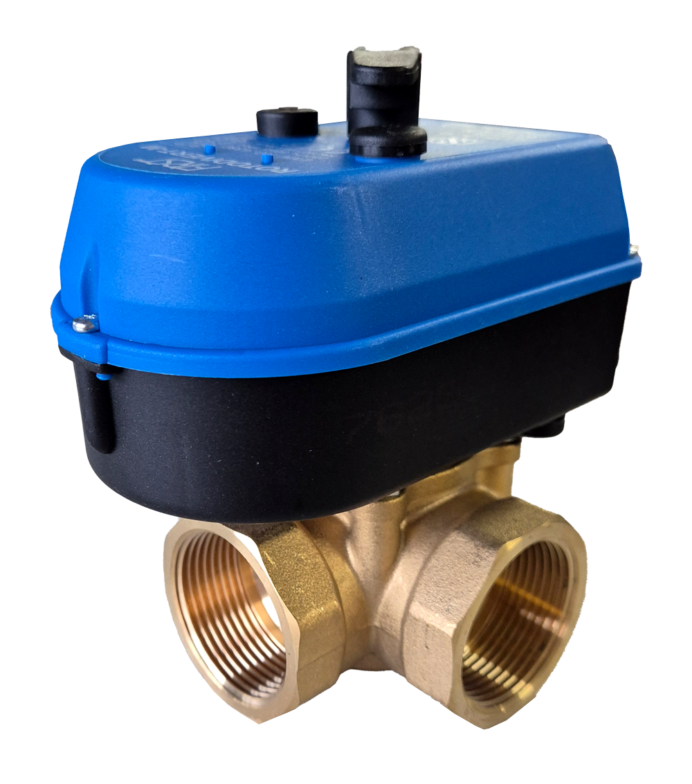 3-Wege-Motor-Umschaltventil 1" (Rotodivert 230 Volt) Kvs 7; mit integriertem Relais zur Umschaltung, Stellzeit 18 s