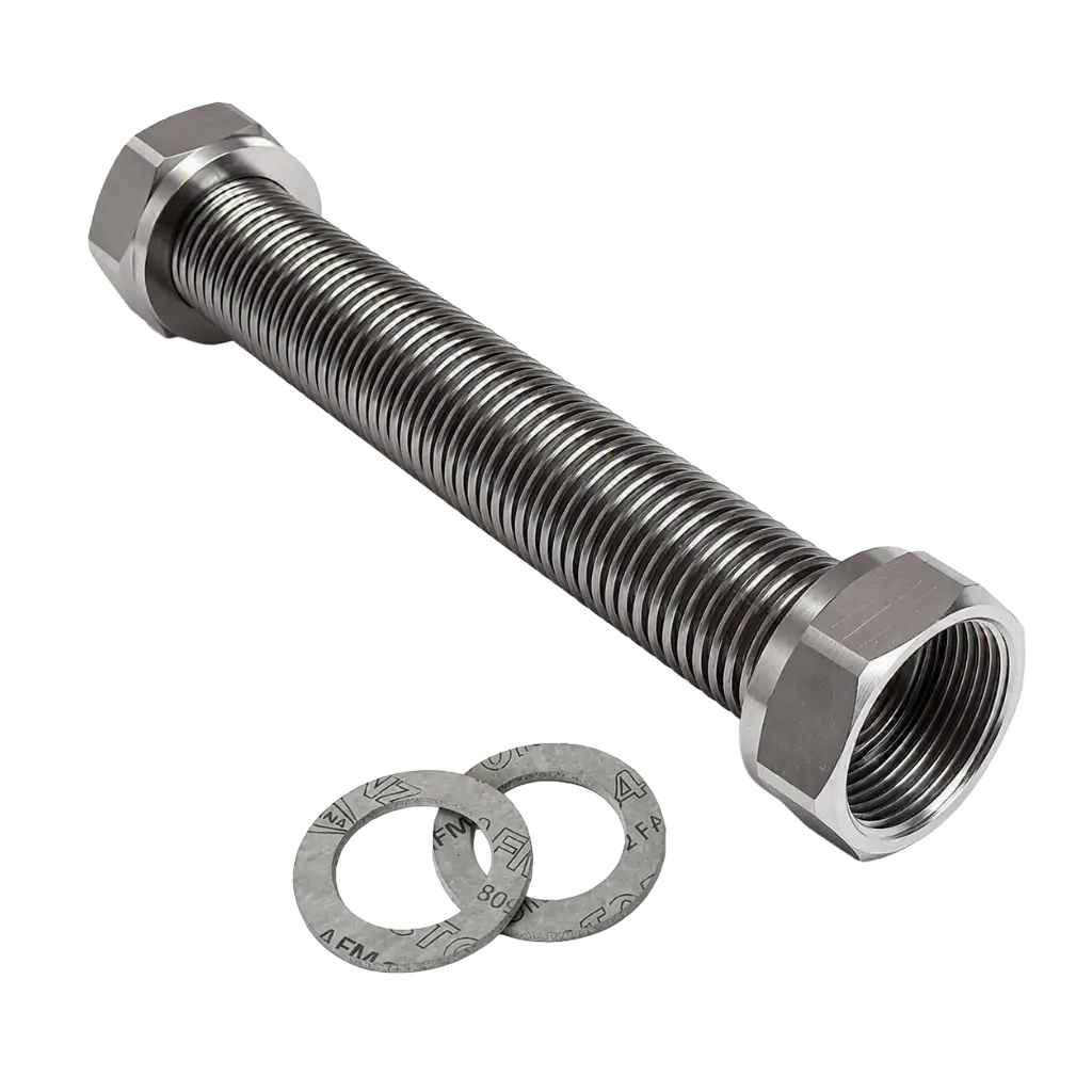 Edelstahlwellrohr fertig vormontiert DN8, DN12, DN16, DN20, DN25, DN32, DN40, DN50 inkl. Dichtungen