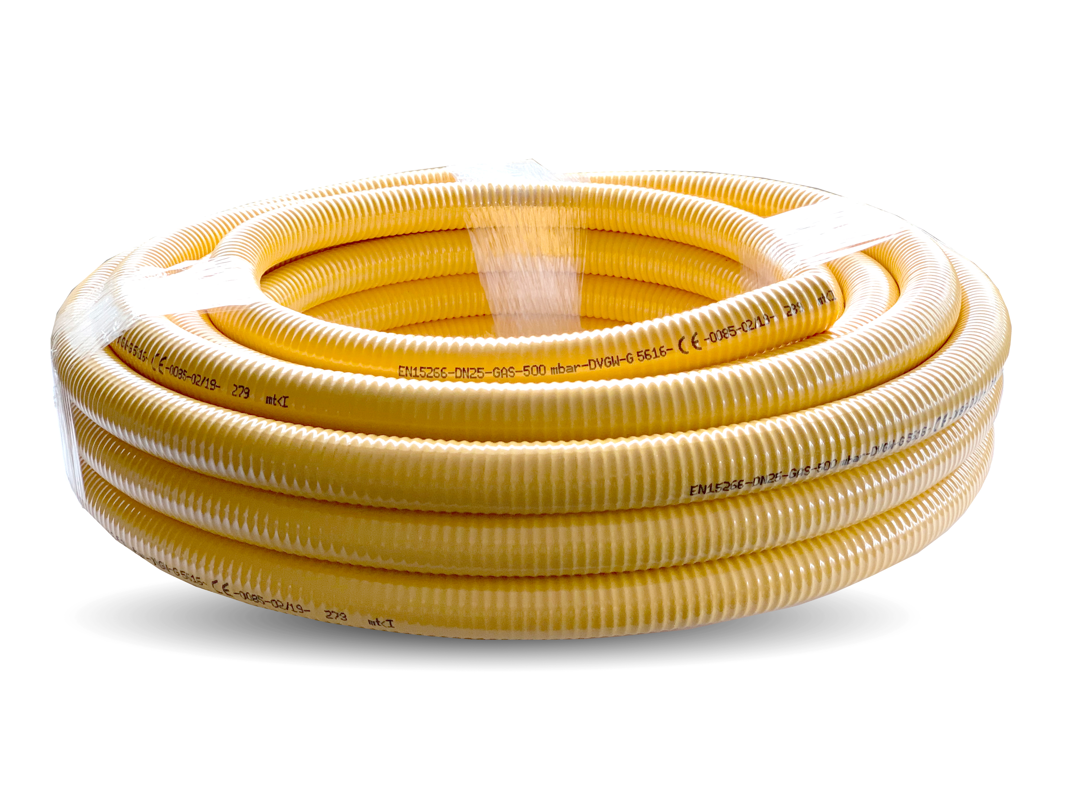 Edelstahlwellrohr für Gas mit PVC-Mantel (gelb), Meterware