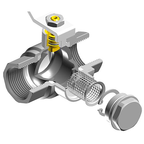 Kugelhahn 3/4" IG PN 16 mit Edelstahlfilter (bis 150 °C) (Nicht für Brauch-/Trinkwasser geeignet)