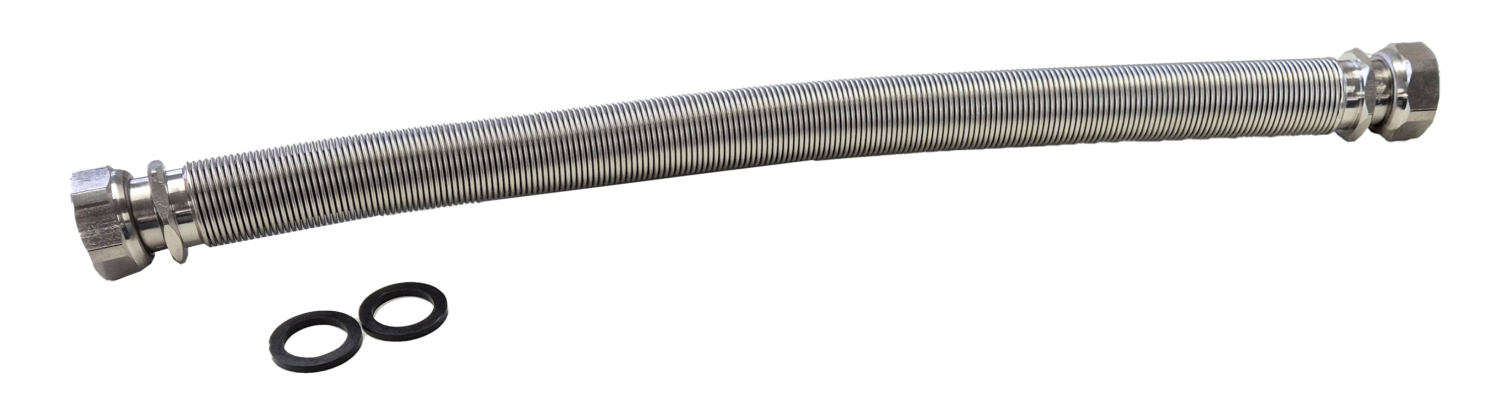 Hochflexible, in Länge ausziehbare Fertigschläuche beidseitig mit Überwurfmutter